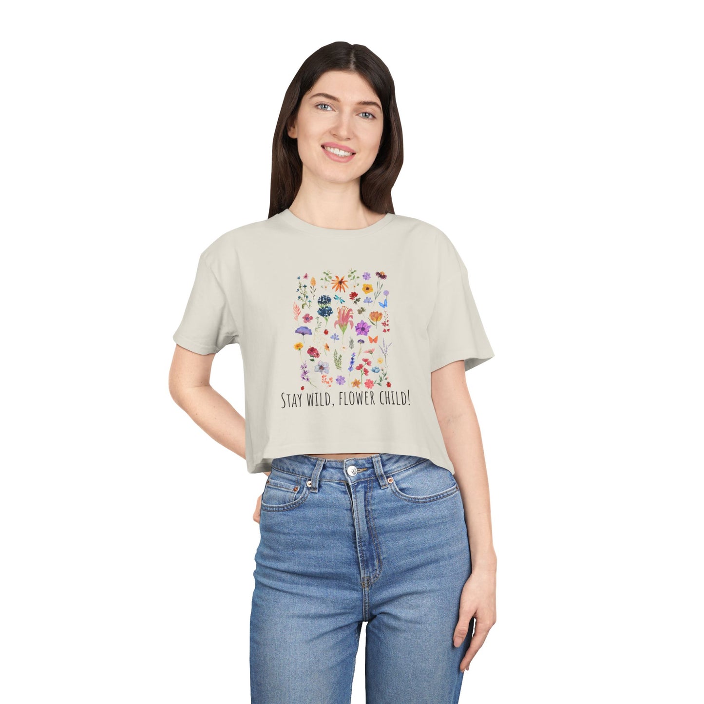 Stay Wild Flower Child Women's Crop Tee - Boho Floral Graphic Shirt